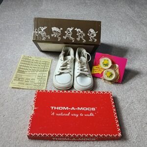 VTG 1983 Thom A Mocs  Baby Walking Shoe Size 1 Original Box & Shoe Lace Keeper